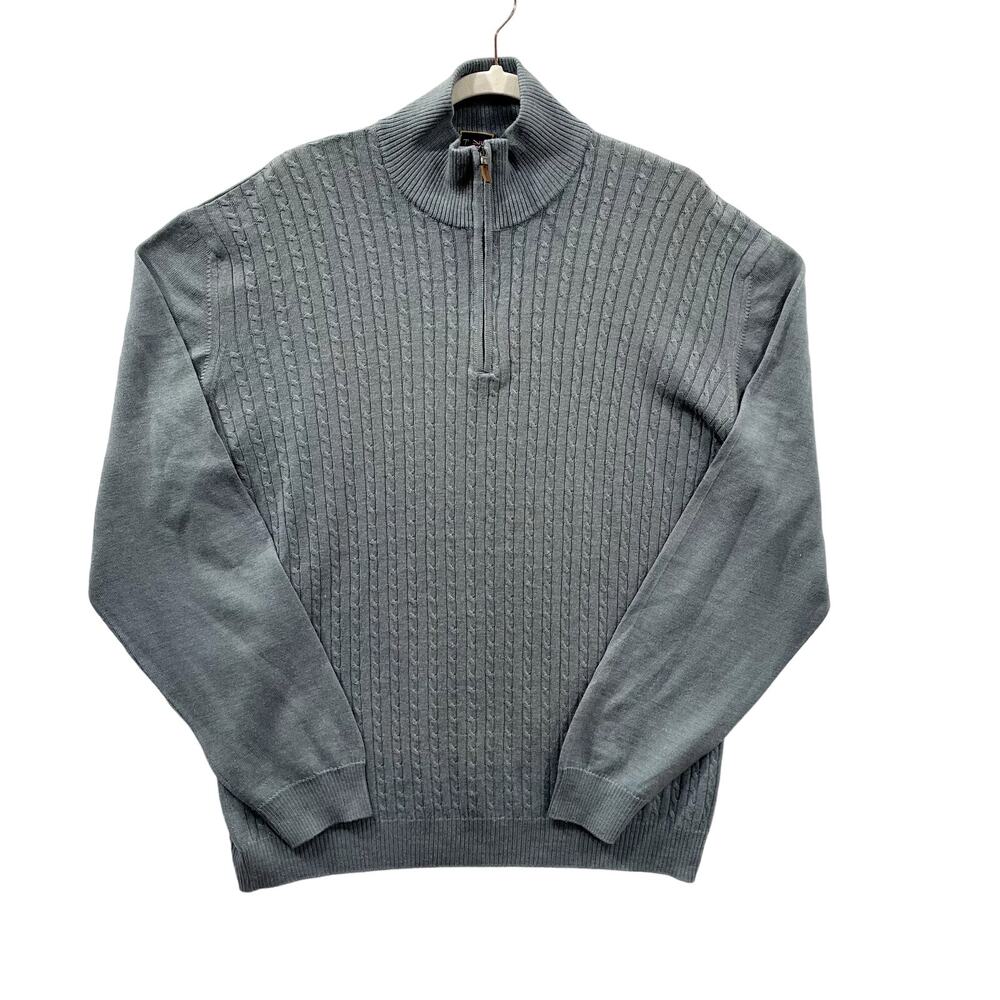 T Harris London Size L Sweater Wool Blend Gray 1/4 Zip Pullover Made in Italy